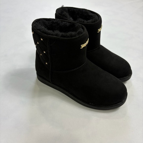 Juicy Couture Black Quilted Suede Fur‎ Lined Studded Boots Women's Size 7 - Picture 3 of 10